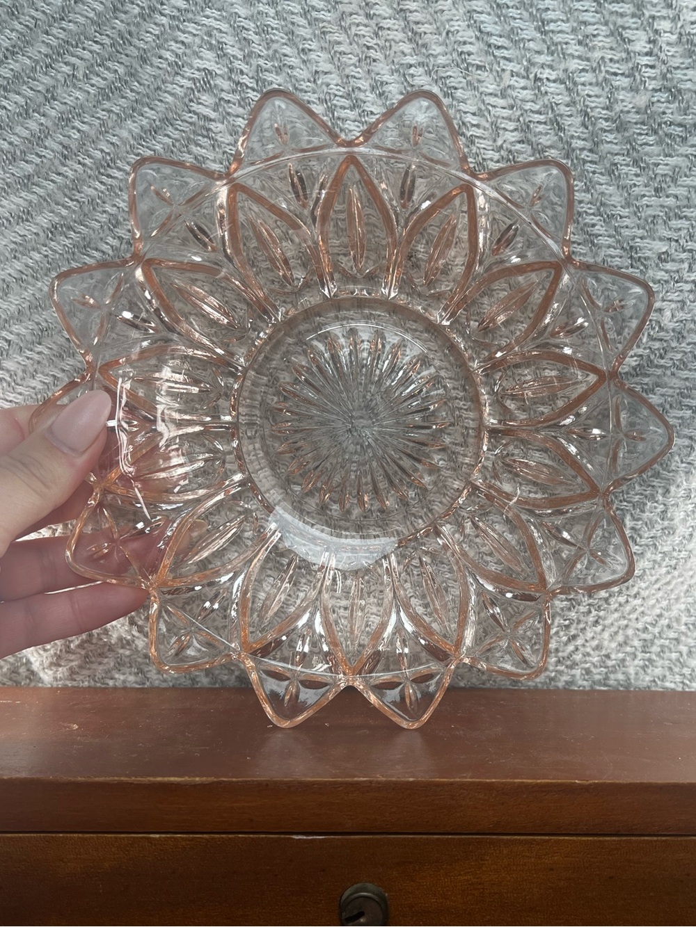 Vintage Pink Pressed Glass Sunburst Dish